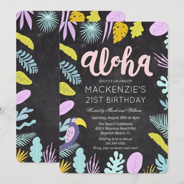 ÅLDER - Aloha Tropical Handflatan Birthday-inbjuda Inbjudningar (Fram/baksida)
