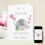 Ålder är irrelevant Cute Elephant Funny Birthday Kort<br><div class="desc">Lustigt födelsedagskort med titeln "Ålder är irrelevant". Utformningen ger en liten illustration av en söt elefant med födelsedagsballonger,  kärlek-hjärtan och blommor. Du kan anpassa kortet för alla som du vill på framsidan och du kan också skriva ditt eget meddelande inuti.</div>