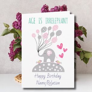 Ålder är irrelevant Cute Elephant Funny Birthday Kort