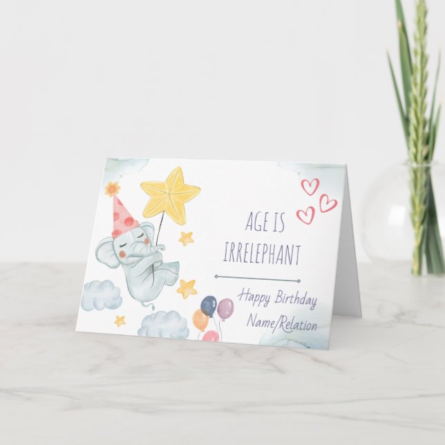 Ålder är irrelevant Cute Elephant Funny Birthday Kort (Framsida)