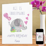 Ålder är irrelevant Cute Funny Elephant Birthday Kort<br><div class="desc">Cute och lustigt födelsedagskort med titeln "Åldern är irrelevant". Utformningen visar en liten bild av en elefant med födelsedagsballonger,  kärlek-hjärtan och blommor. Du kan anpassa kortet för alla som du vill på framsidan och du kan också skriva ditt eget meddelande inuti.</div>