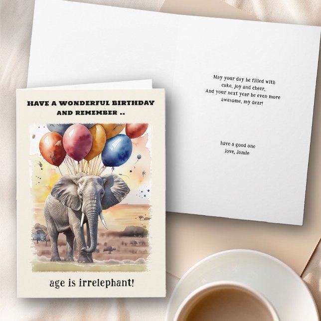 Ålder är irrelevant Elephant Funny Birthday Kort (Age is Irrelephant Funny Birthday Card)