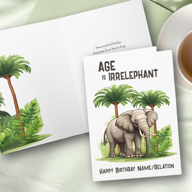 Ålder är irrelevant Funny Elephant Grattis på föde Kort (Personalized birthday card with funny age pun and elephant play on words)