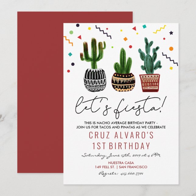 ÅLDER - Bjud på födelsedagen i Fiesta Cactus Inbjudningar (Fram/baksida)