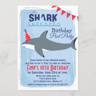 ÅLDER - Bjud på födelsedagen i Shark Bassäng Party Inbjudningar