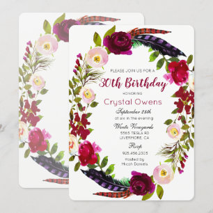 ÅLDER - Blommigt Burgundy Birthday-inbjudan Inbjudningar