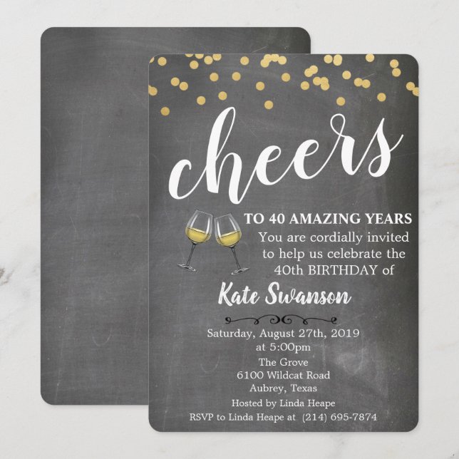 ÅLDER - Cheers Vin Chalk Birthday-inbjudan Inbjudningar (Fram/baksida)