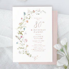 Ålder Dusty Rosa Wildblomma Boho 80:e födelsedagen Inbjudningar