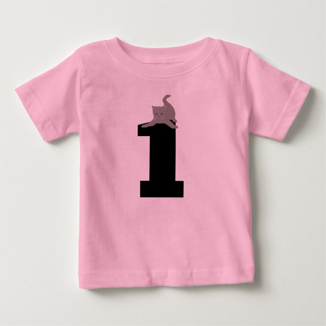 Ålder ett (1) födelsedag Kitten Rosa T-Shirts (Framsida)