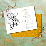 Ålder Födelsedag Spara datumkalender Guld Heart Meddelande Vykort<br><div class="desc">Med den här söten,  vilken ålder som helst,  sparar du datumkortet med en kalender och söt guld kärlek med ett hjärta som belyser ditt speciella datum. Den omvända funktionen hos hjärtkonfetti guld. Designad av Thisisnotme©</div>