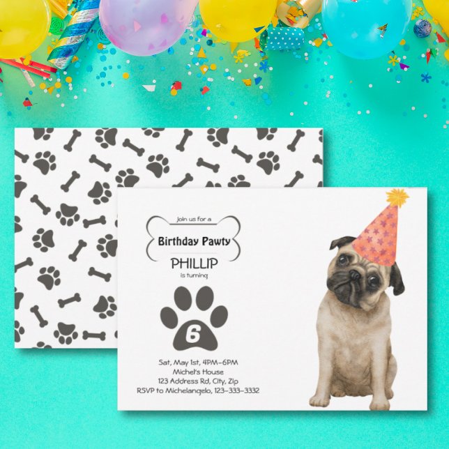 Ålder, Födelsedagsfest, pug, Party Inbjudningar (Skapare uppladdad)