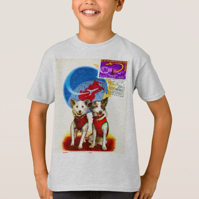 ÅLDER FÖR RETRO-UTRYMME (HUND ASTRONAUTS) TEE SHIRT (Framsida)