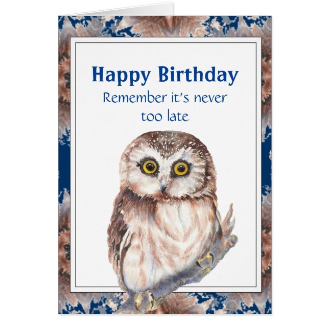 Ålder Funny Birthday Cute Little Uggla Bird Hälsningskort (Framsidan)