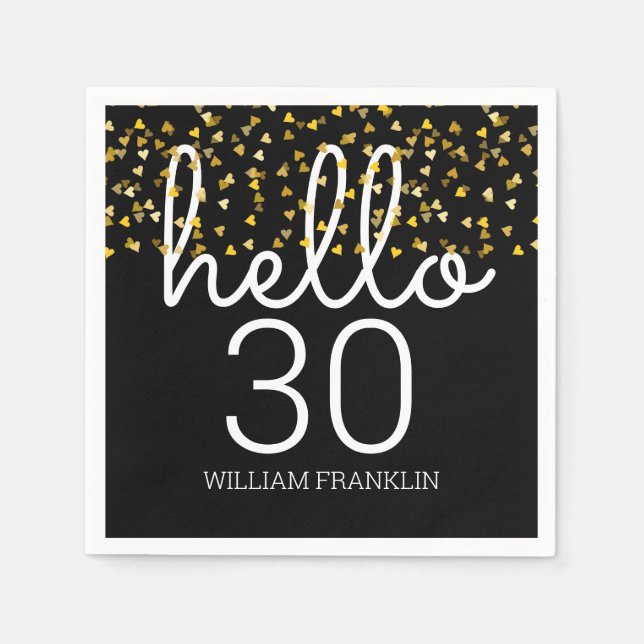 Ålder Guld Hearts Hej Birday Pappersservett (Framsidan)