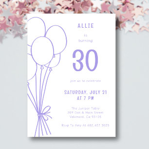 Ålder Hand plockade Birthday Balloon Lavender Inbjudningar