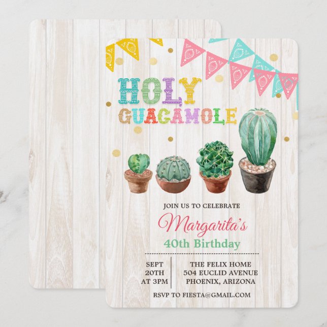 ÅLDER - Heliga Guacamole Birthday-inbjudan Inbjudningar (Fram/baksida)