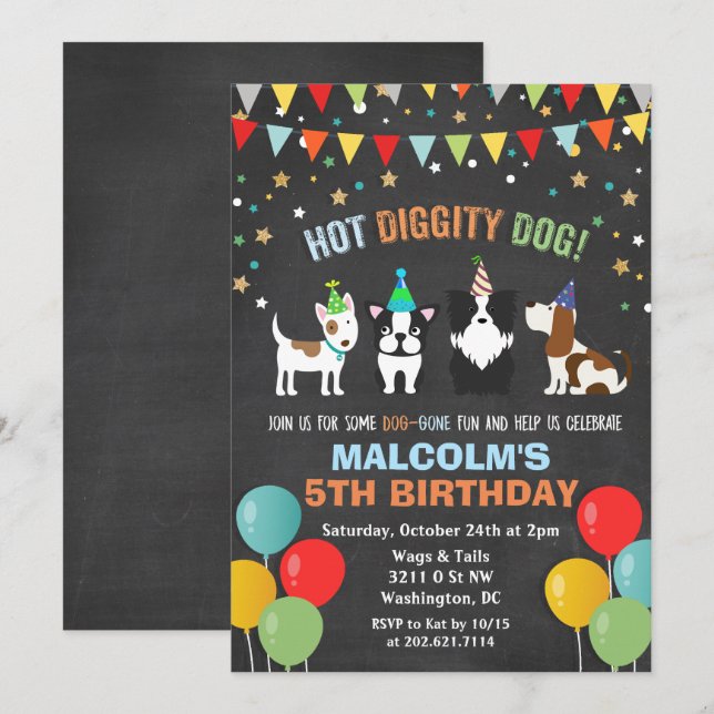ÅLDER - Hund Puppy Birthday Chalk-inbjudan Inbjudningar (Fram/baksida)