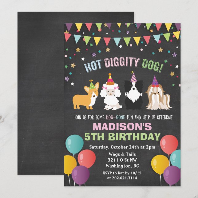 ÅLDER - Hund Puppy Birthday Chalk-inbjudan Inbjudningar (Fram/baksida)