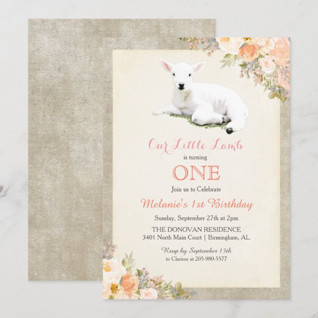 ÅLDER - inbjudan till lilla lammfödelsedag (Fram/baksida)