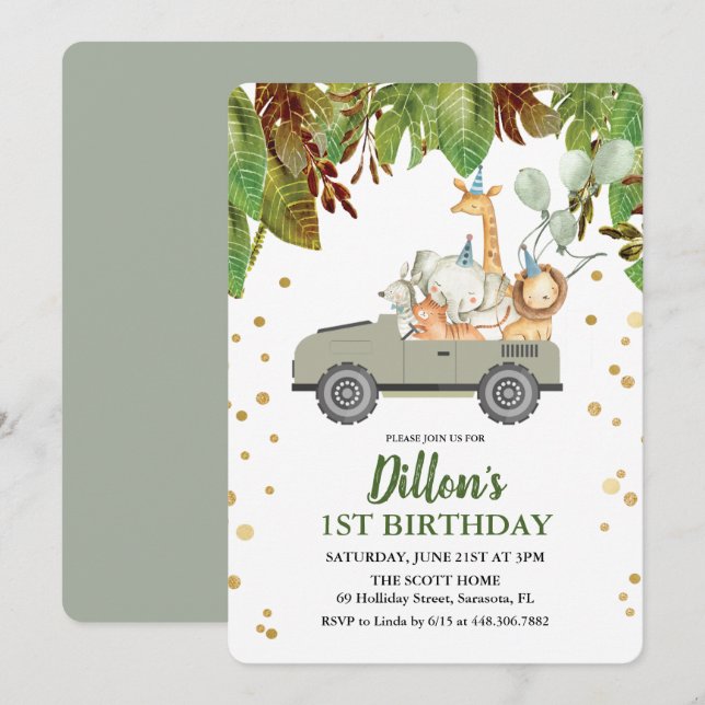 ÅLDER - Jungle Safari Birthday-inbjudan Inbjudningar (Fram/baksida)