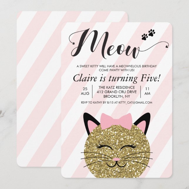 ÅLDER - Katt Kitten Meow Birthday-inbjudan Inbjudningar (Fram/baksida)
