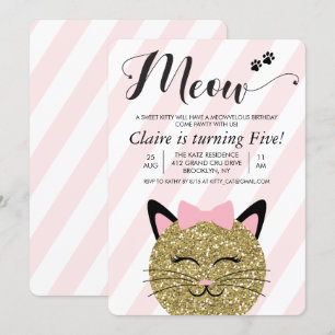 ÅLDER - Katt Kitten Meow Birthday-inbjudan Inbjudningar
