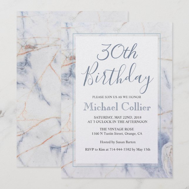 ÅLDER - Modern inbjudan till marmor på födelsedage (Fram/baksida)