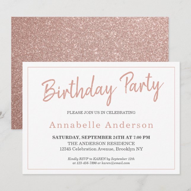 Ålder Modern Rosa ros Guld Gnistra födelsedag Inbjudningar (Fram/baksida)