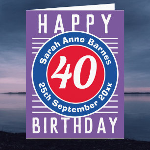 Ålder, Namn & Datum på en 40-årsdag Kort