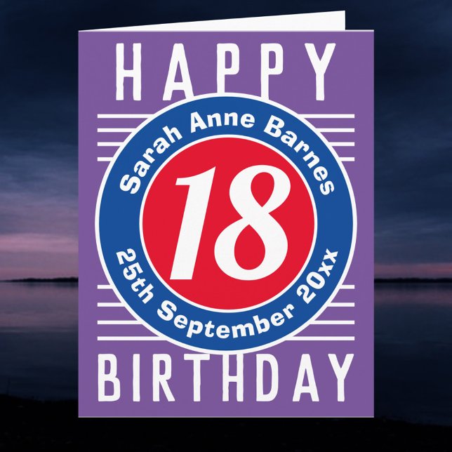 Ålder, namn och datum på en 18-årsdag kort (Skapare uppladdad)