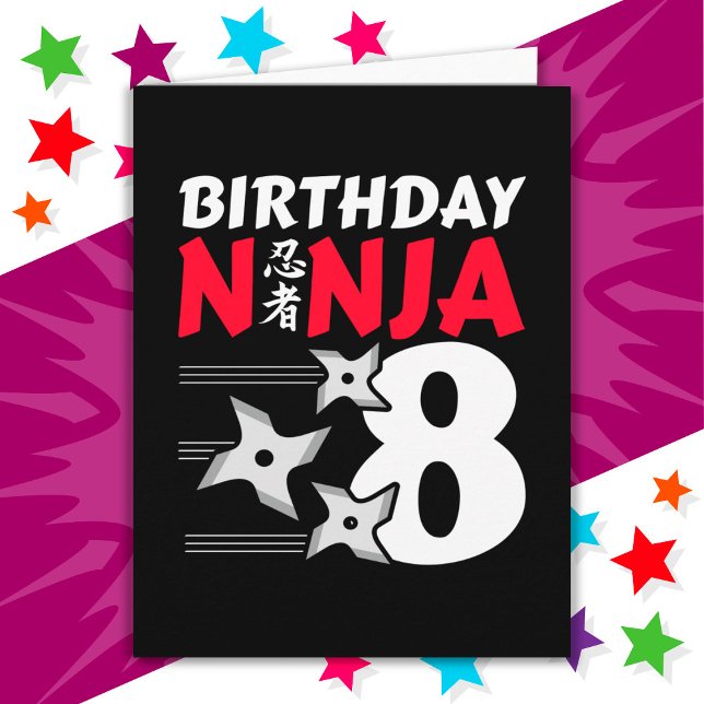 Ålder Ninja Party Stars Kids 8:e födelsedagen Kort (Skapare uppladdad)