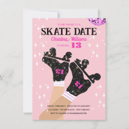 Ålder Rosa Disco Roller Skate Birthday Inbjudningar