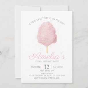 Ålder Rosa Glitter Cotton Candy Birday Inbjudningar