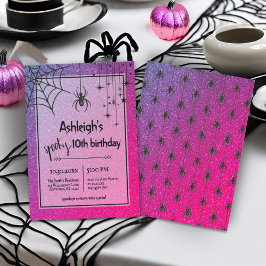 Ålder Rosa Glitter Spider Halloween Birthday Inbjudningar
