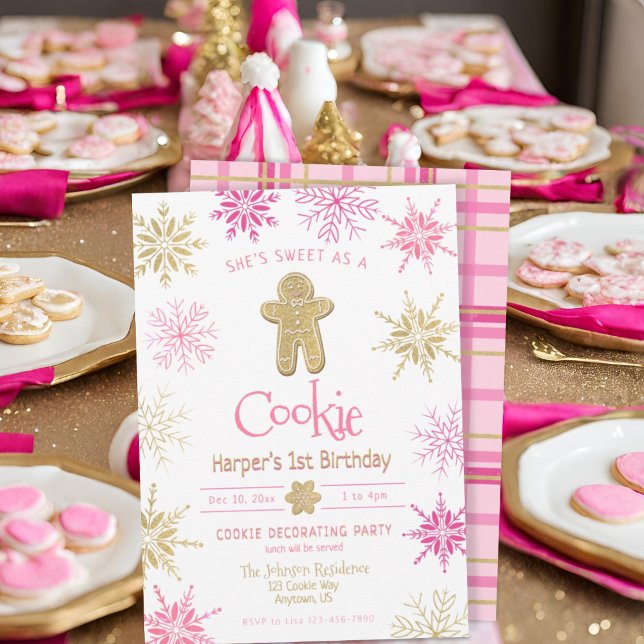 Ålder Rosa Guld Play Cookie dekorerar födelsedagen Inbjudningar (Skapare uppladdad)