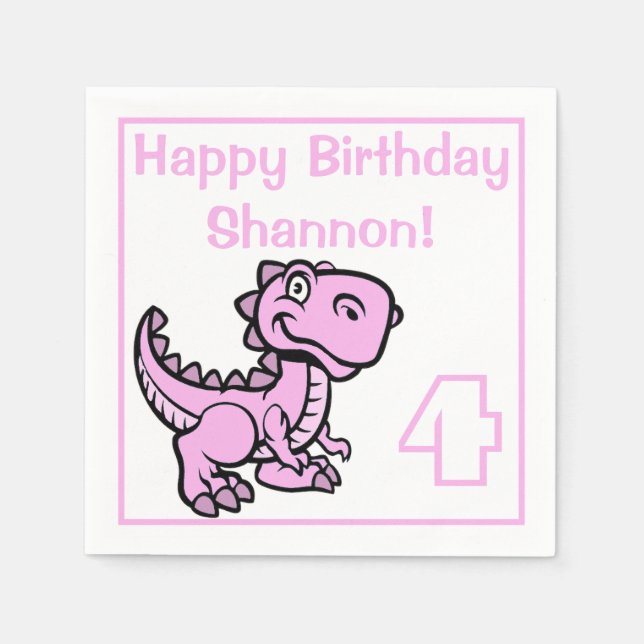 Ålder Rosa T Rex Dinosaur Birthday Pappersservett (Framsidan)