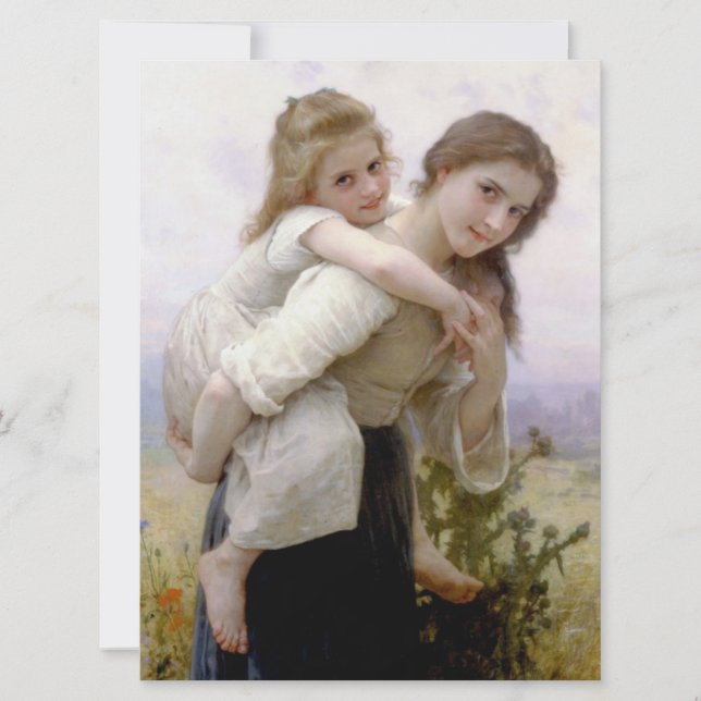 Älder Sister Ge Younger Sister Piggyback Ride Kort (Framsida)