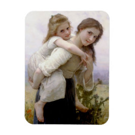 Älder Sister Ge Younger Sister Piggyback Ride Magnet