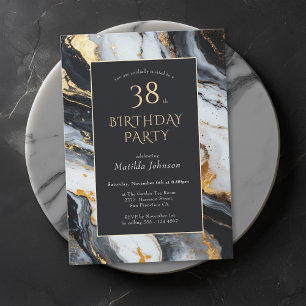 Ålder - Svart och Guld Marble Birthday-inbjudan Inbjudningar