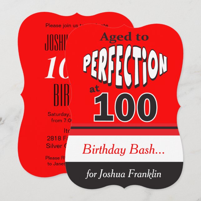 Ålder till Perfektion vid 100 | 100:e födelsedagen Inbjudningar (Fram/baksida)