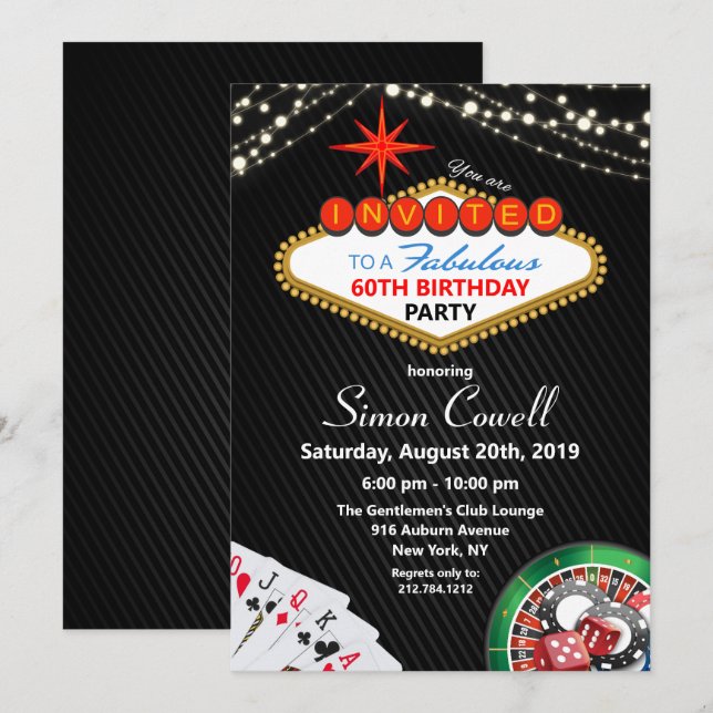 ÅLDER - Vegas Casino Birthday-inbjudan Inbjudningar (Fram/baksida)