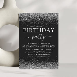 Ålder vid födelsedag Silver Black Modern Glitter Inbjudningar