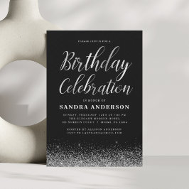 Ålder vid födelsedag Silver Black Modern Glitter Inbjudningar