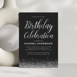 Ålder vid födelsedag Silver Black Modern Glitter Inbjudningar