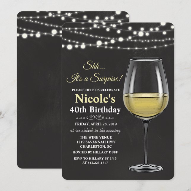 ÅLDER - Vin String Ljus födelsedagsinbjudan Inbjudningar (Fram/baksida)