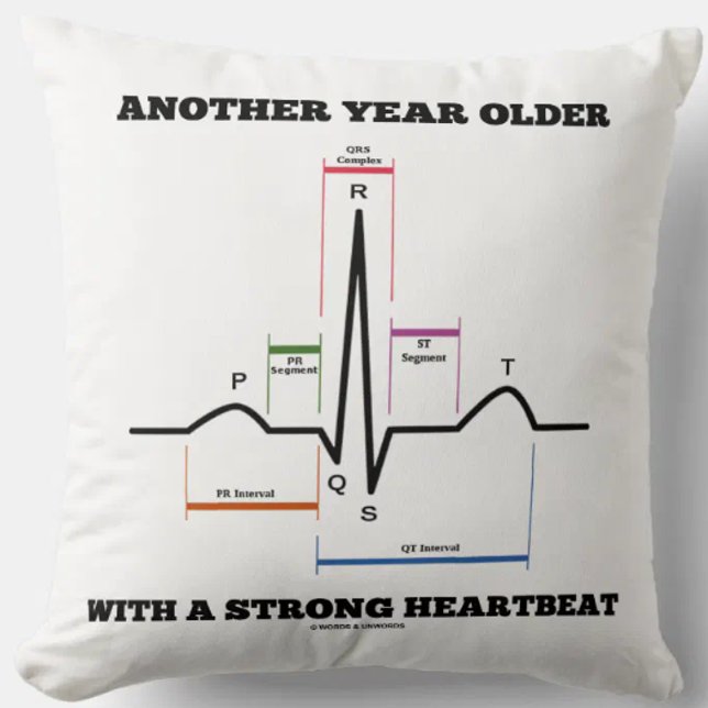 Ålderår med stark hjärtrytm ECG/EKG Kudde (Throw pillow featuring normal sinus rhythm on electrocardiogram for anyone's birthday!)