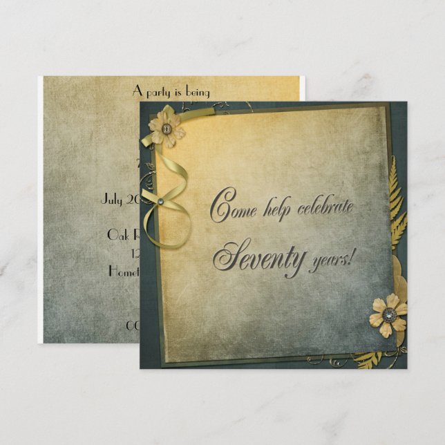 ålderdomlig 70:e födelsedagen Inbjudan (Fram/baksida)