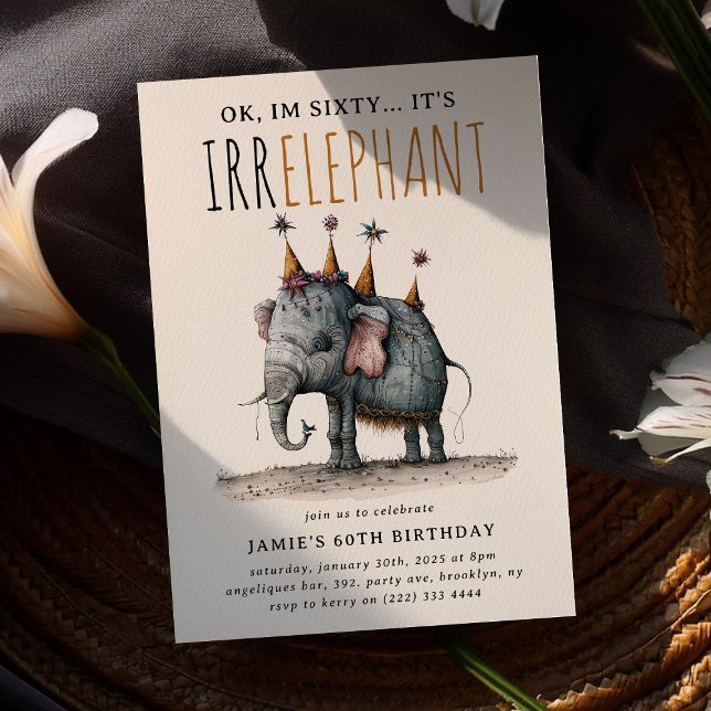 Åldern är IRRELEPHANT' Lustigt Whimsical Birthday Inbjudningar (Skapare uppladdad)