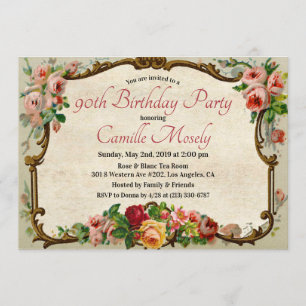 ÅLDERN - Viktoriansk Blommigt, födelsedagsinbjudan Inbjudningar