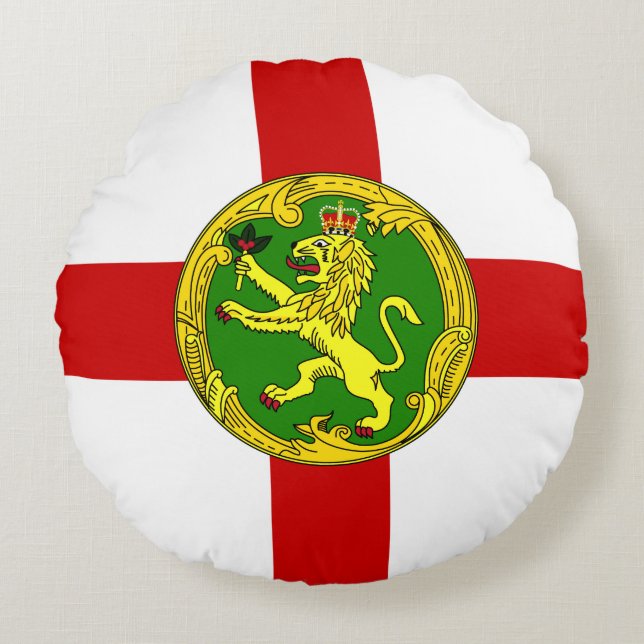 Alderneys patriotiska flagga rund kudde (Framsidan)